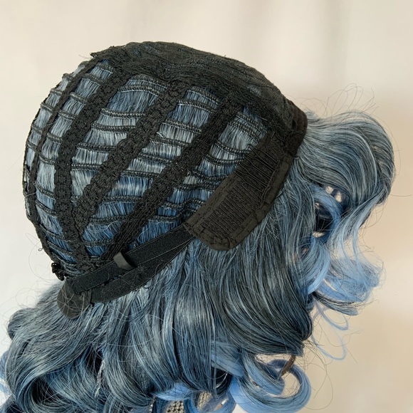 Curly Black & Pale Blue “Put On & Go” Premium Fiber Wig for Daily Wear or Events - Picture 7 of 9